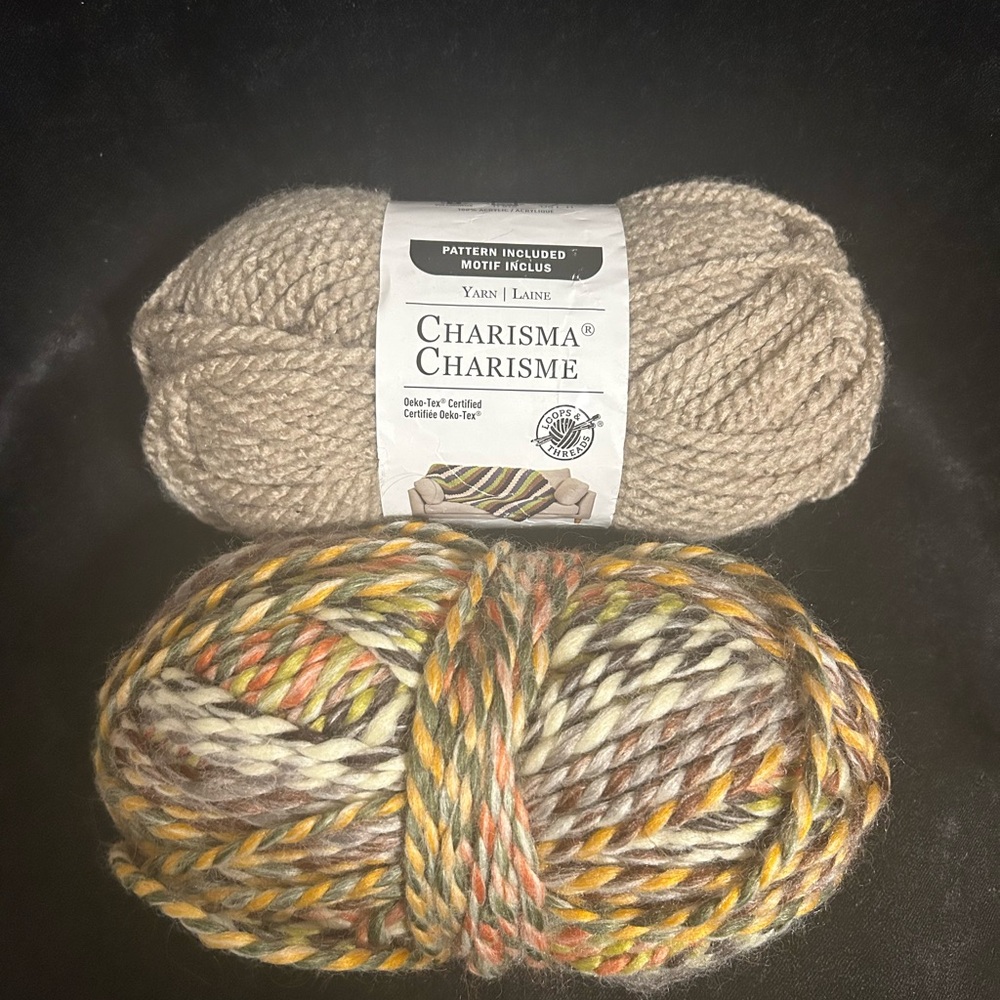 Charisma Yarn Taupe 5 Bulky 3.5oz/109yds & Lion Brand Wool Ease In Coney Island